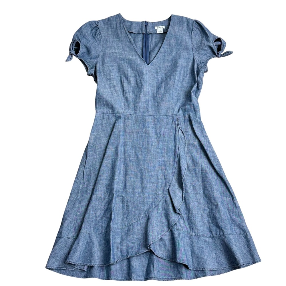 J.Crew Blue Chambray Faux Wrap Dress Womens‎ Size 2 Summer Cottagecore Chic